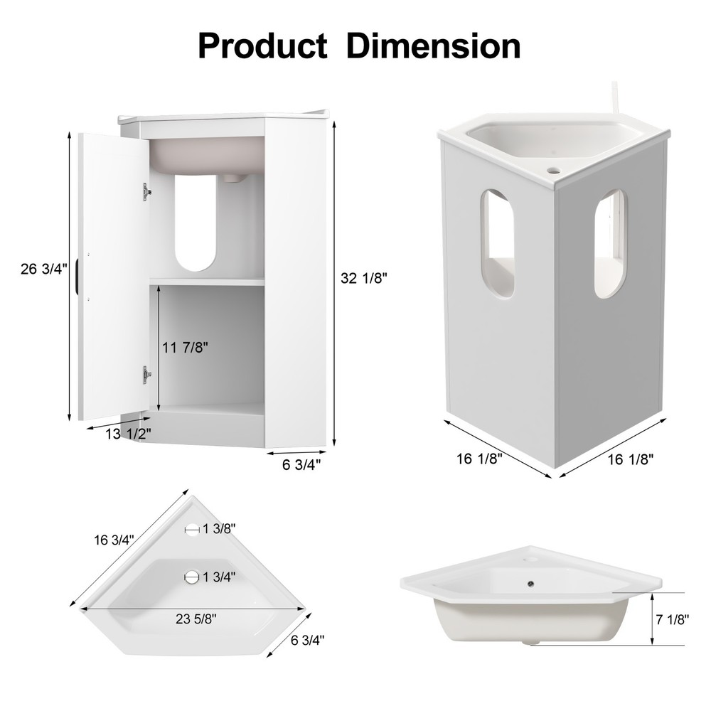 Corner Bathroom Vanity Sink Combo for Small Space Freestanding Compact Space New