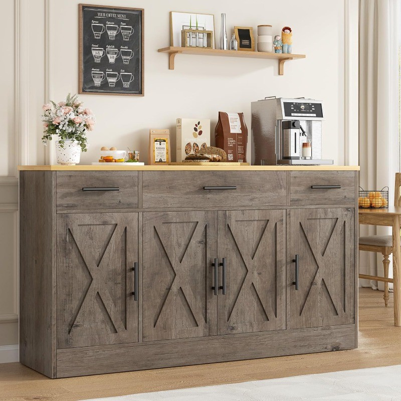 Buffet Cabinet with Drawers 53” Large Sideboard Buffet Kitchen Storage Cabinet