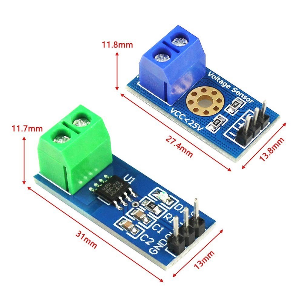 2pcs Hall Effect Current Sensor Module with Voltage Tester for Arduino Projects