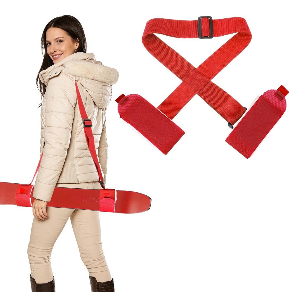 Ski Strap, Adjustable Ski Carrier Shoulder Straps,Red & White & 45.7"