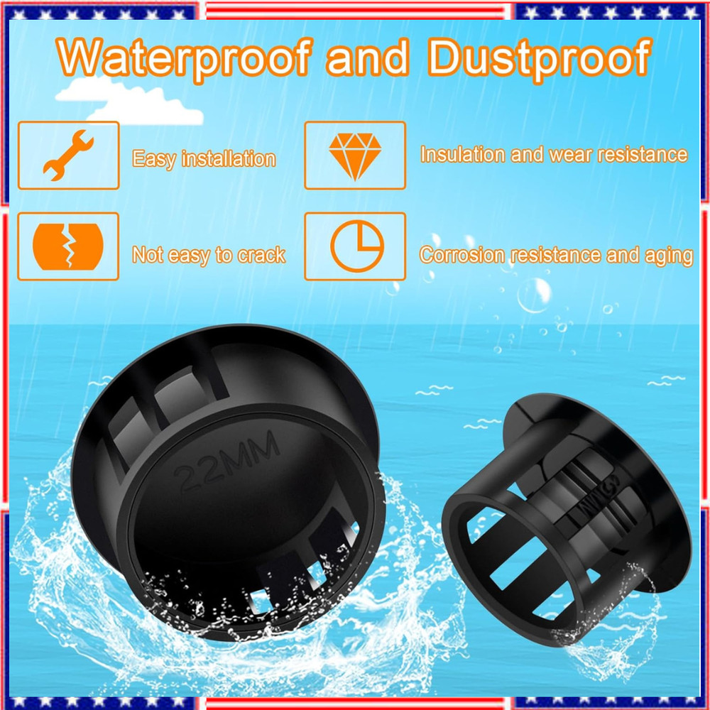 200Pcs 9 Sizes Nylon Plastic Hole Plugs Black Round Drill Hole, Flush Type Panel