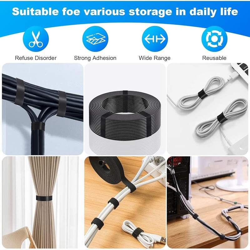 Durable Double Sided Hook & Loop Fasteners Heavy Duty Cable Organization New