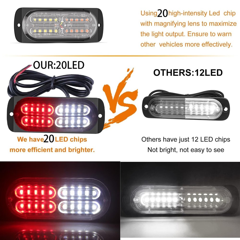 20-Pack Aluminum LED Strobe Light – 20 LEDs Per Light | 16 Flash & Steady
