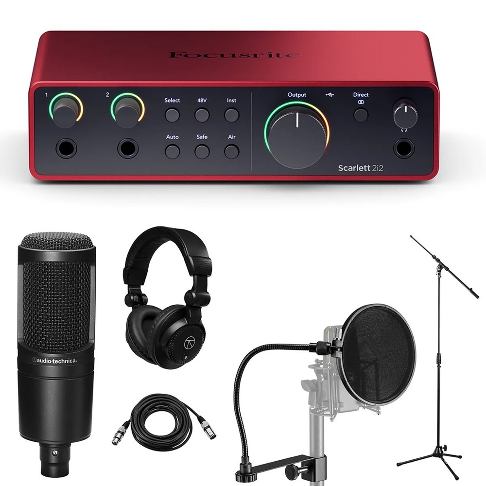 Focusrite Scarlett 2i2 4th Gen USB Interface with Software Suite, Bundle with AT