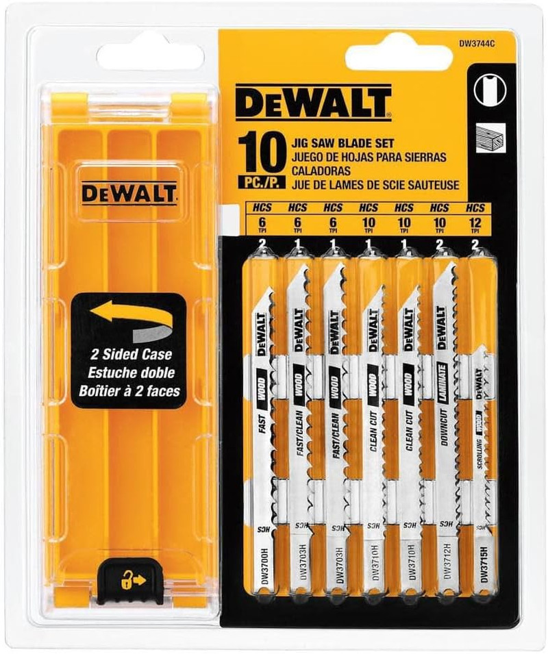 10-Piece Assorted U-Shank Jig Saw Blade Set with Case, Silver (DW3744C)
