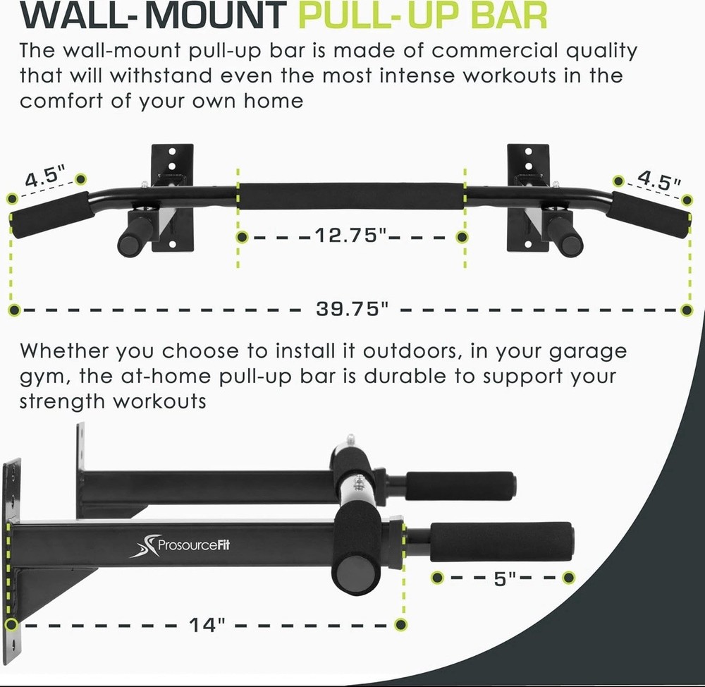 ProsourceFit Wall-Mounted Pull-Up / Chin-Up Bar, Heavy Duty 300 lb. Capacity,