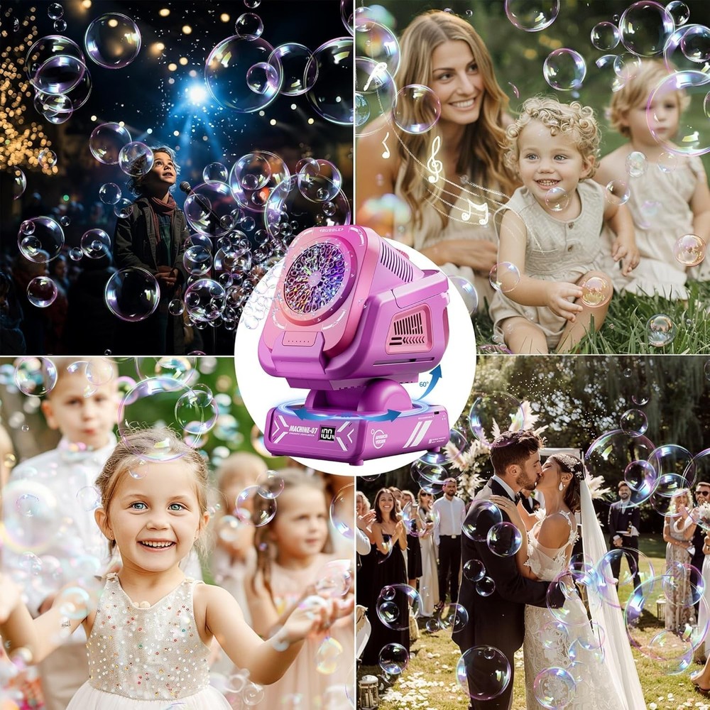 2025 Upgraded Bubble Machine with Remote Control Automatic Rotation & RGB Lig...