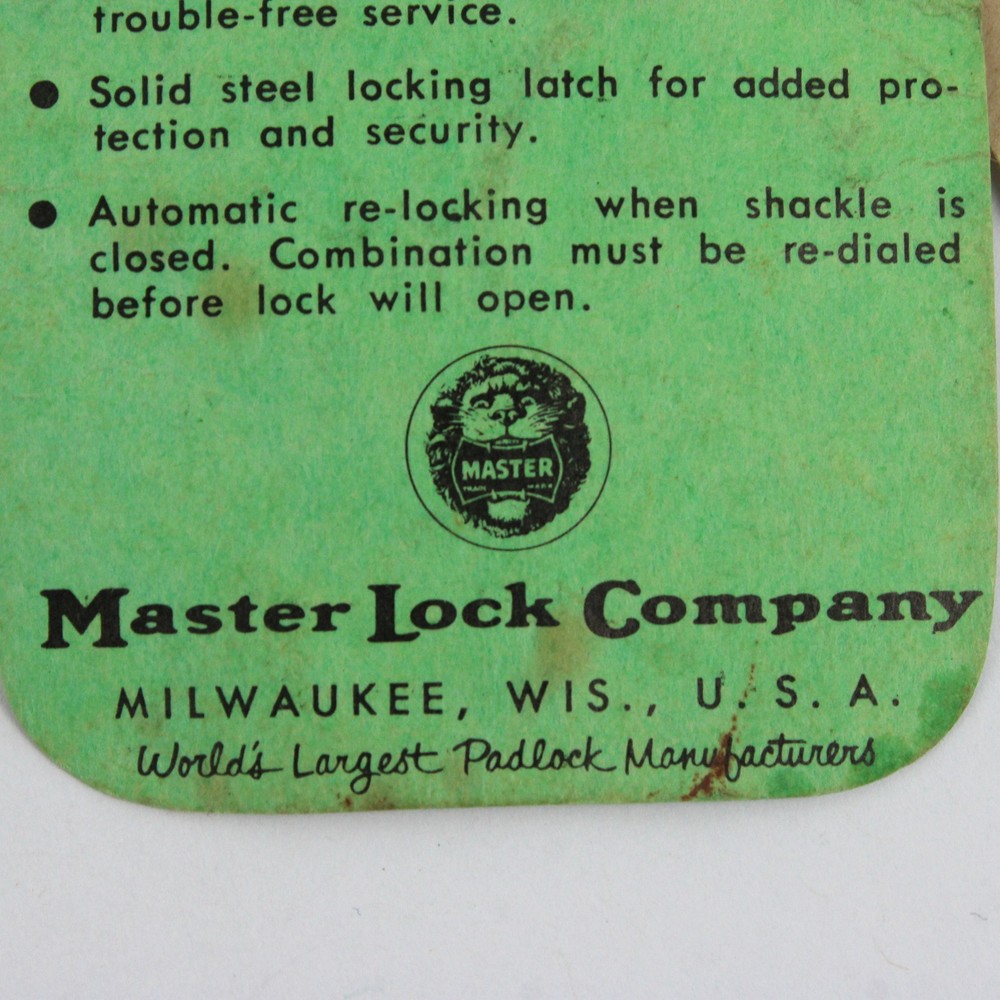 Vintage Master Lock Co. Padlock w/ Combination FLAWED