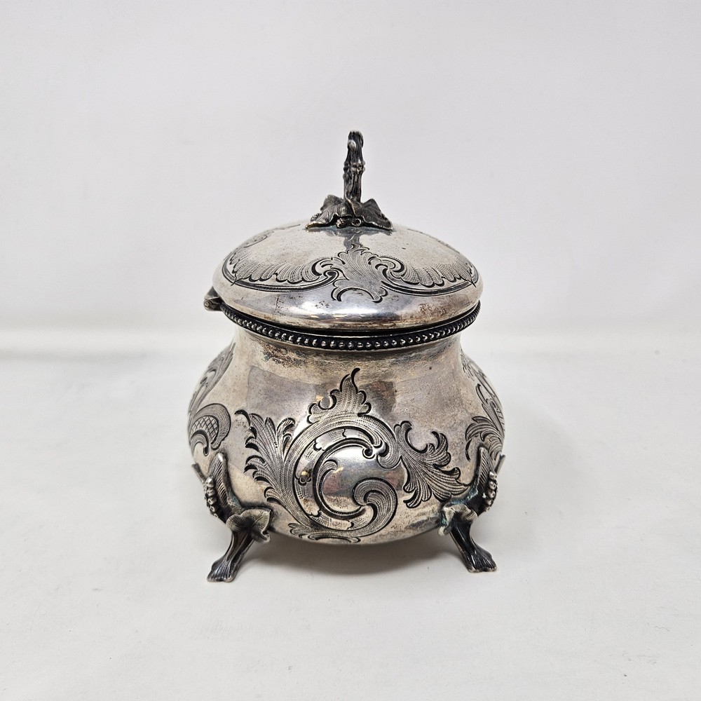 1800s European 13 Loth Silver Tea Caddy - .812% Silver