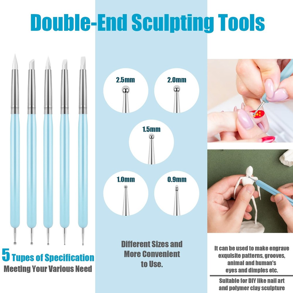 Clatoon 10Pcs Silicone Clay Sculpting Tool, Modeling Dotting Tool & blue
