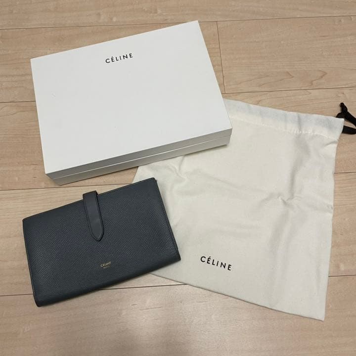 CELINE Celine Large Strap Wallet Gray From Japan