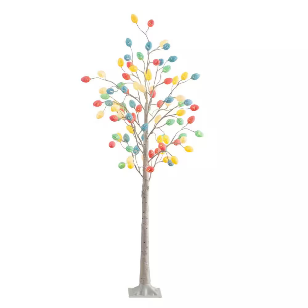 6 Ft. Pre-Lit Artificial Easter Twig Tree with 96 Egg Shaped LED Ornaments