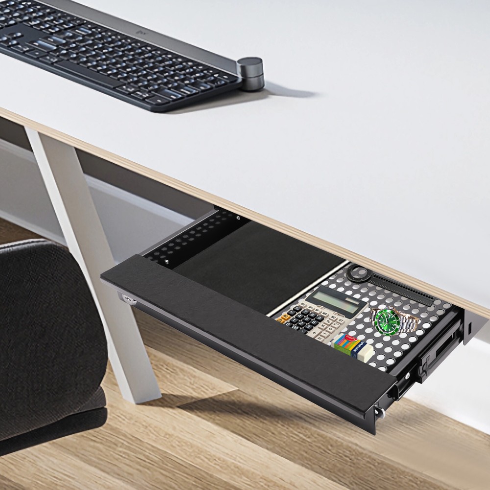 14?? Modern Sliding Pull-out Drawer Storage Organizer for Standing Desks Black