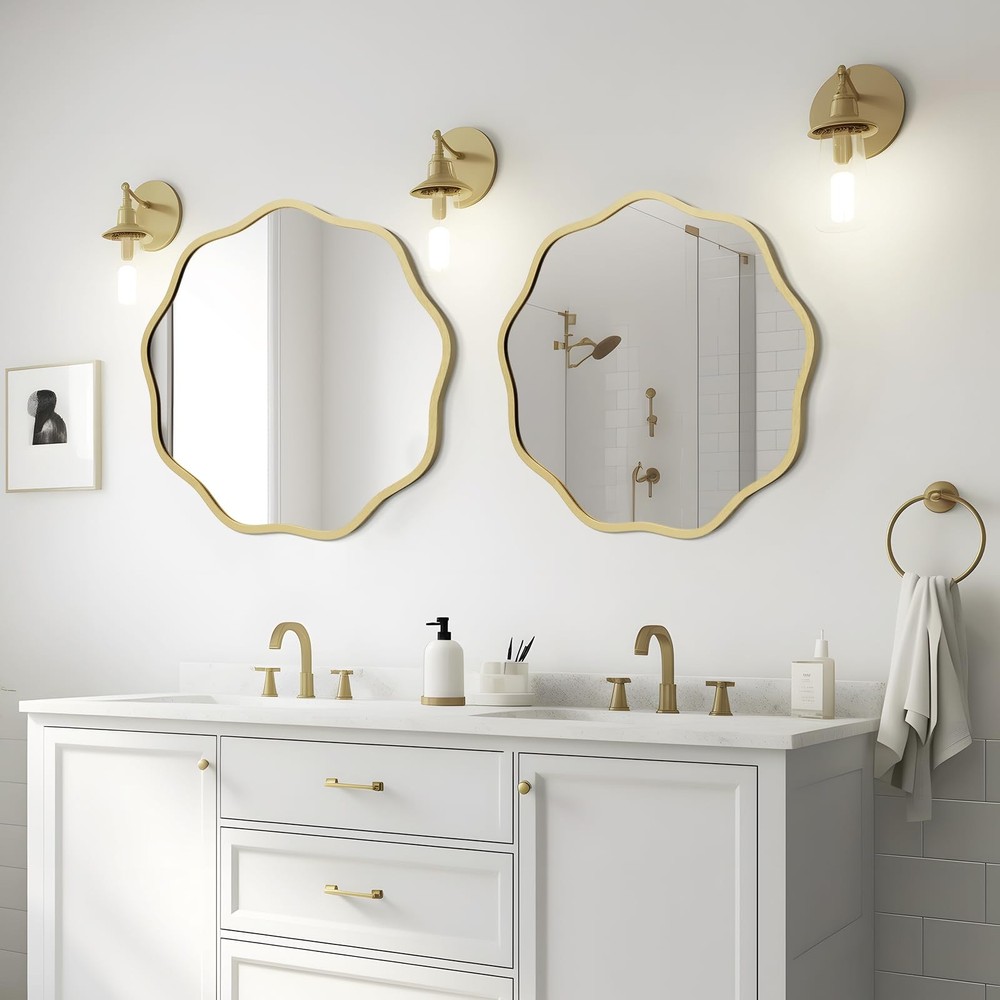 WallBeyond Round Wavy Mirror for Wall Decorative 20 inch, Modern Round Mirror...