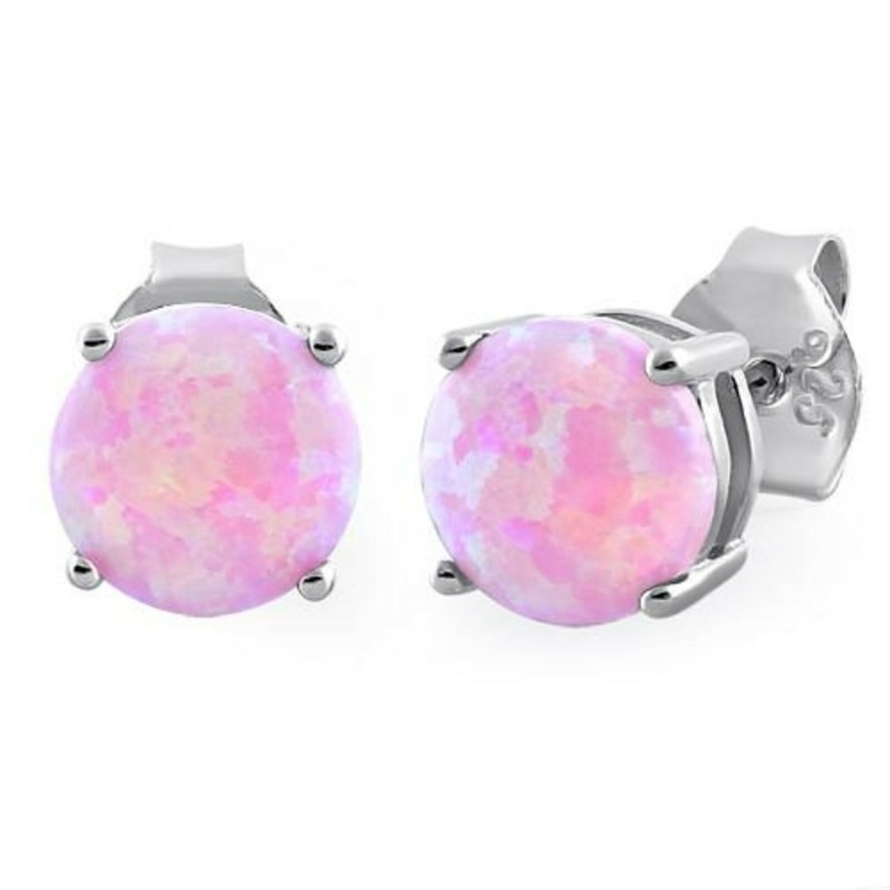 2 ct. Pink Opal Round Basket Stud Earrings in Solid Sterling Silver
