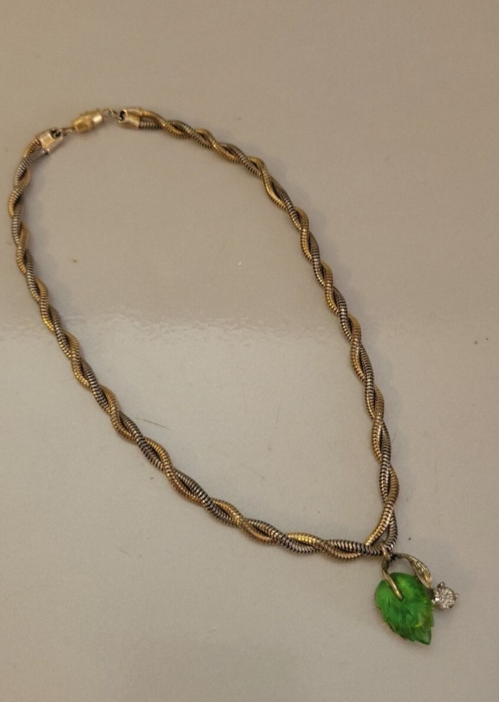 Vintage Lucite Leaf 2 Tone Twisted Necklace