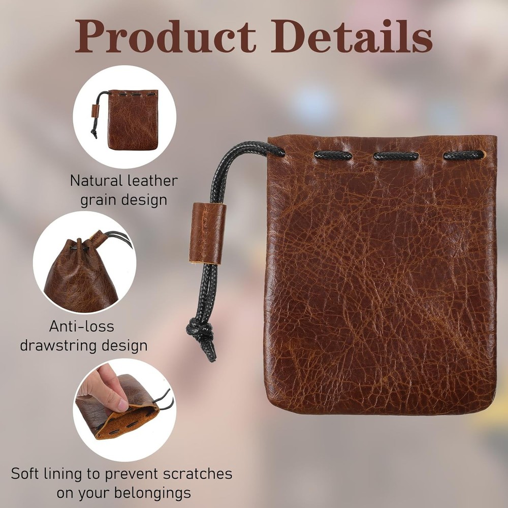 Leather Drawstring Pouch, Cowhide Storage Bag Small Waterproof Leather Pouch Vin