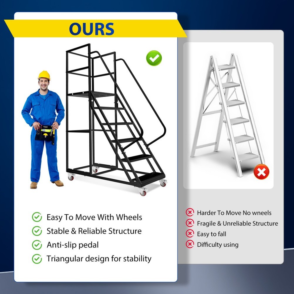 6Step Rolling Warehouse Step Ladder Rolling Stair &Wheel Movable Platform Ladder