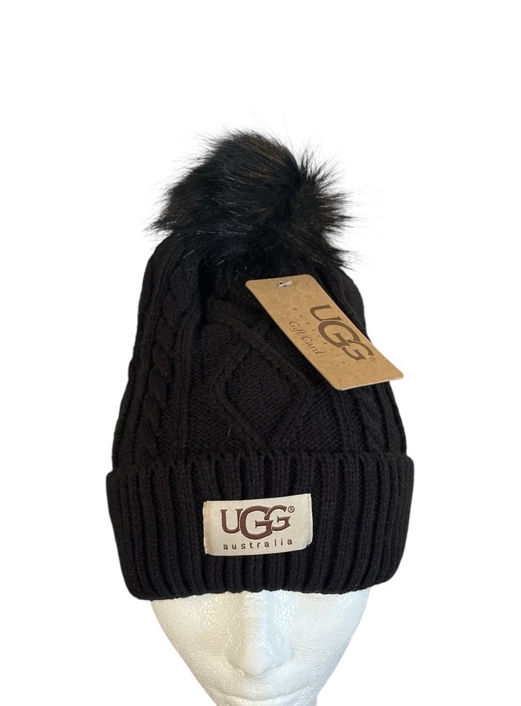 UGG Cable Knit Black Beanie Winter Hat OSFA New