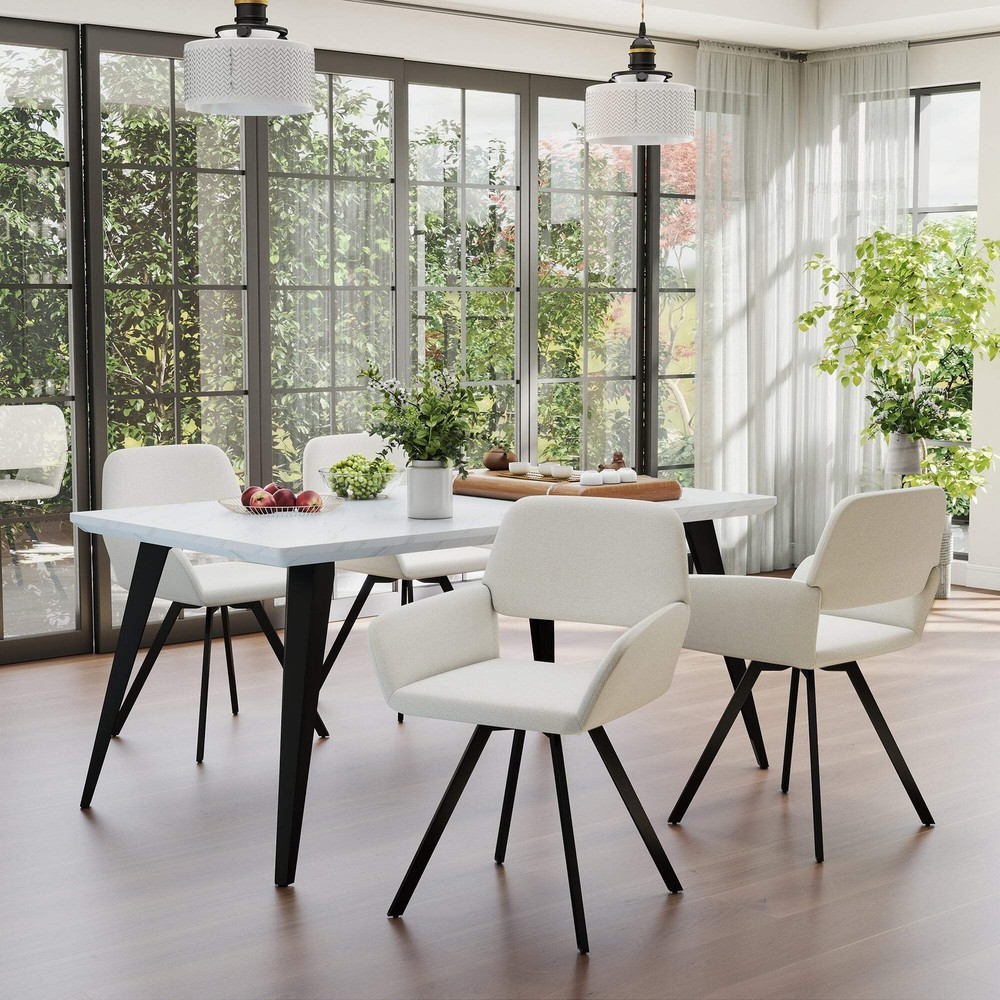 Stan 5 Piece White & California Upholstered Dining Set