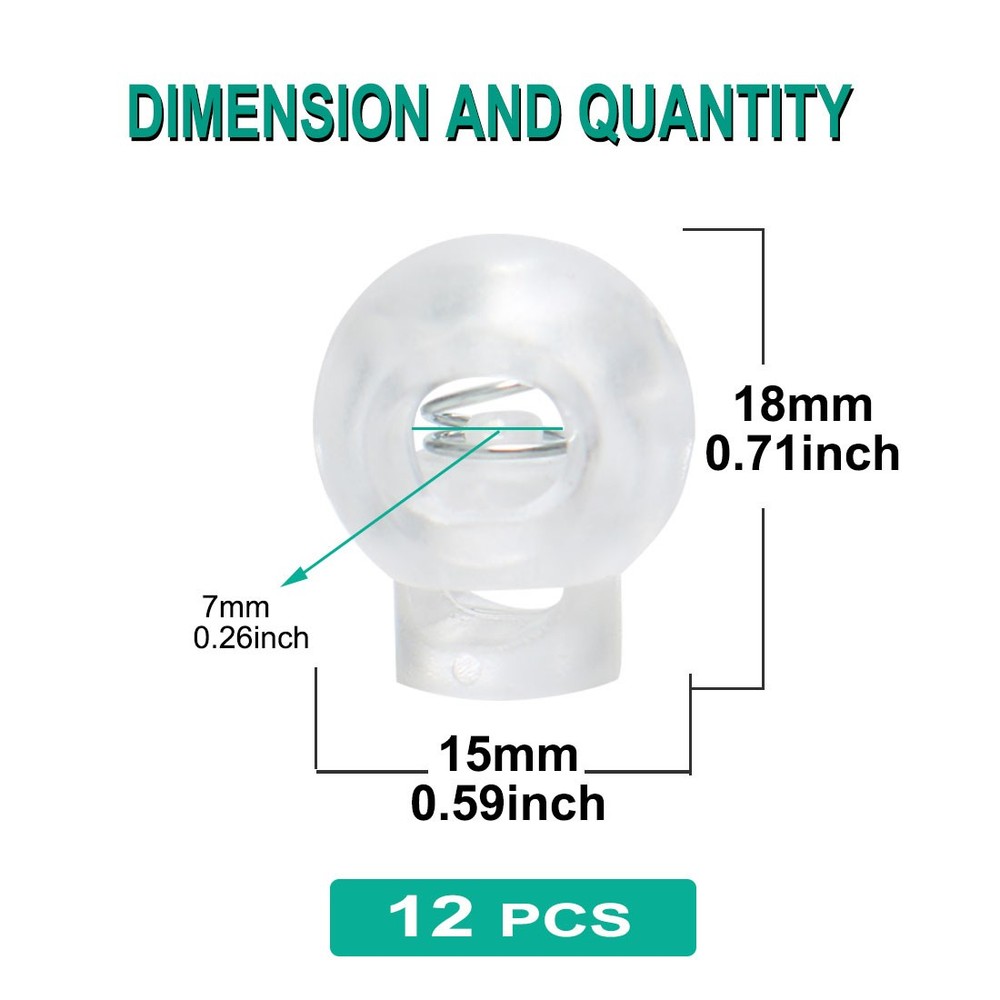 12pcs Plastic Cord Lock Stopper End Spring Fastener Organizer Clear