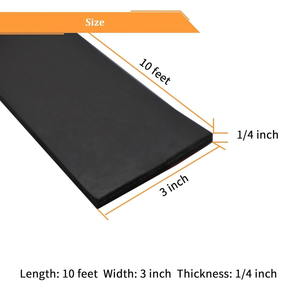 Solid Neoprene Rubber Strips 3" Wide x 10' Long - Tear-Resistant & Versatile Use