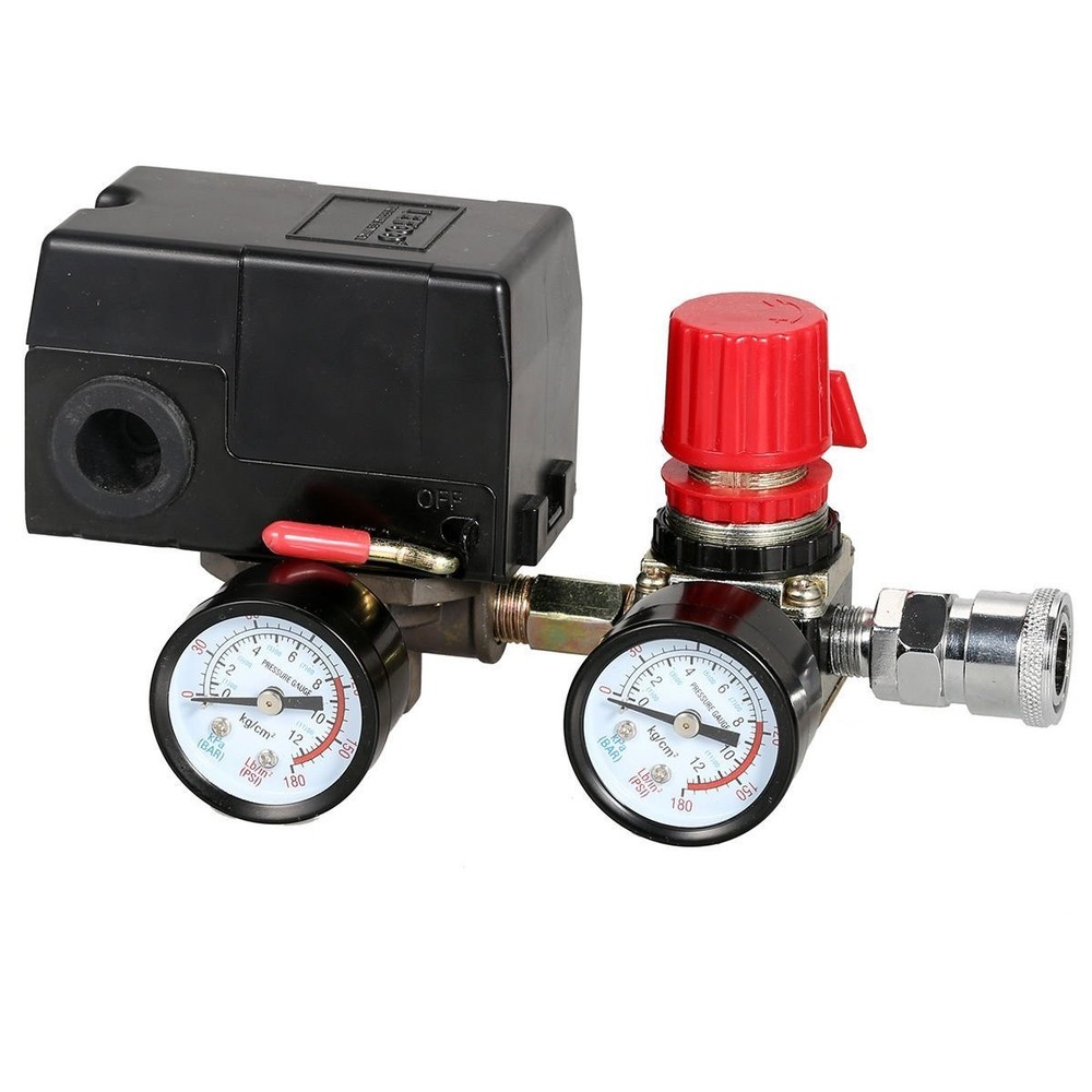 Secbolt Pressure Switch Manifold Regulator Gauges Air Compressor Black