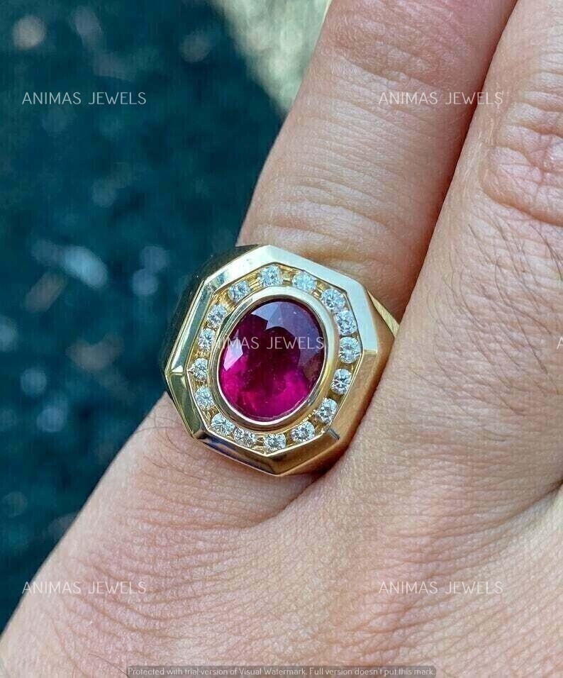 3Ct Oval Cut Lab-Created Pink Ruby Engagement Wedding Ring 14KYellow Gold Plated