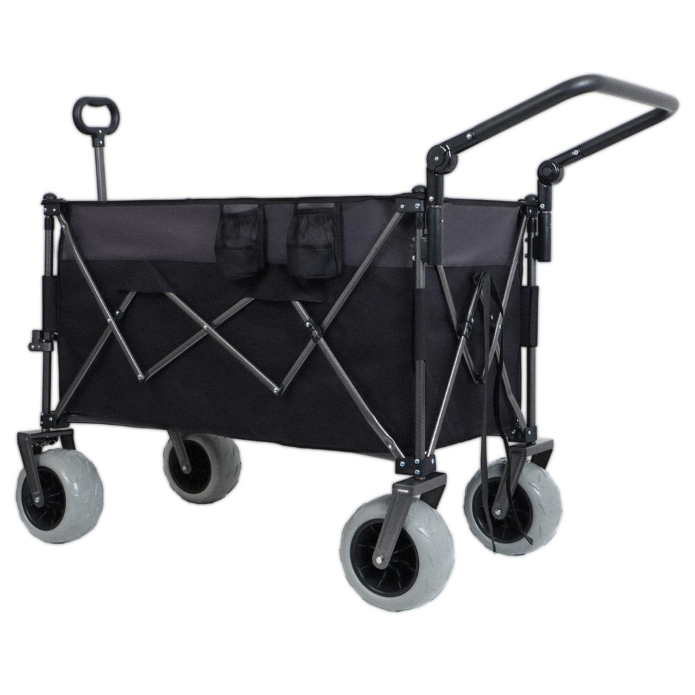 Push-Pull Folding Wagon Cart with Rotating Handle & Large Beach Tires