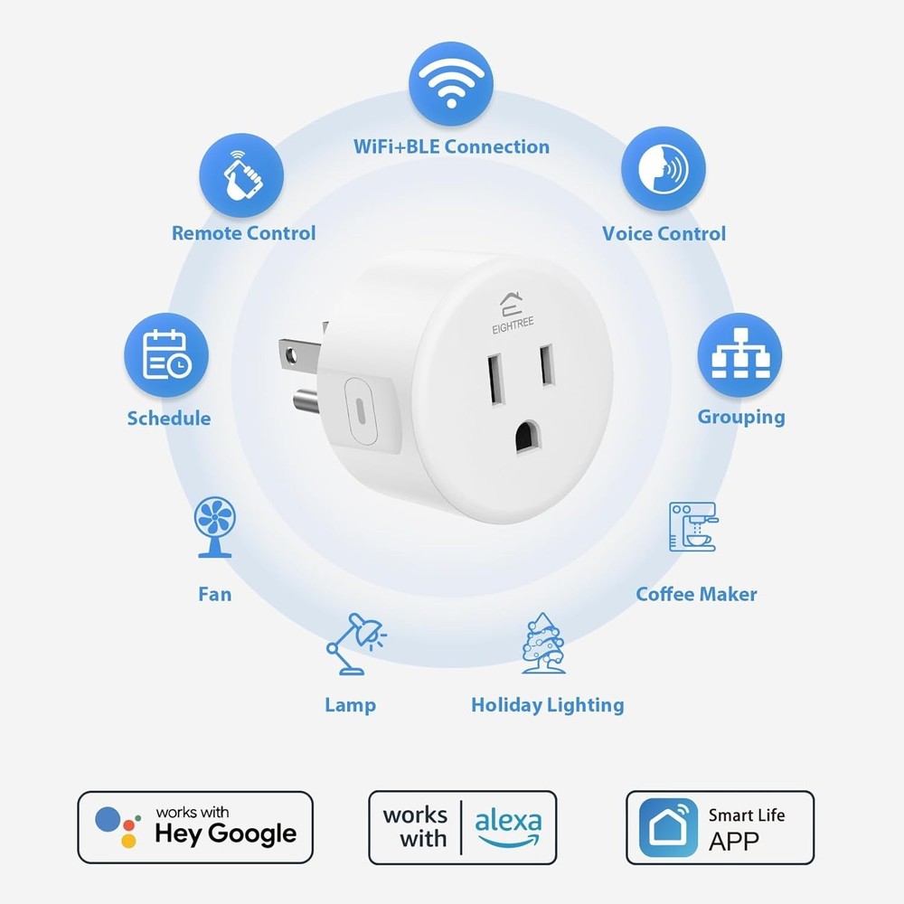 Compact WiFi Smart Plug with Timer Function – Voice Control & Remote Access
