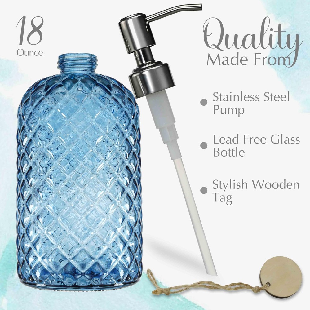 18Oz Gem Patterned Glass Soap Dispenser for Kitchen and Bathroom, Refillable ...