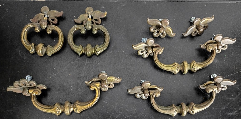 4 Vintage original, Brass Drawer Pulls, 2 inch CTC. Used, complete, VGC