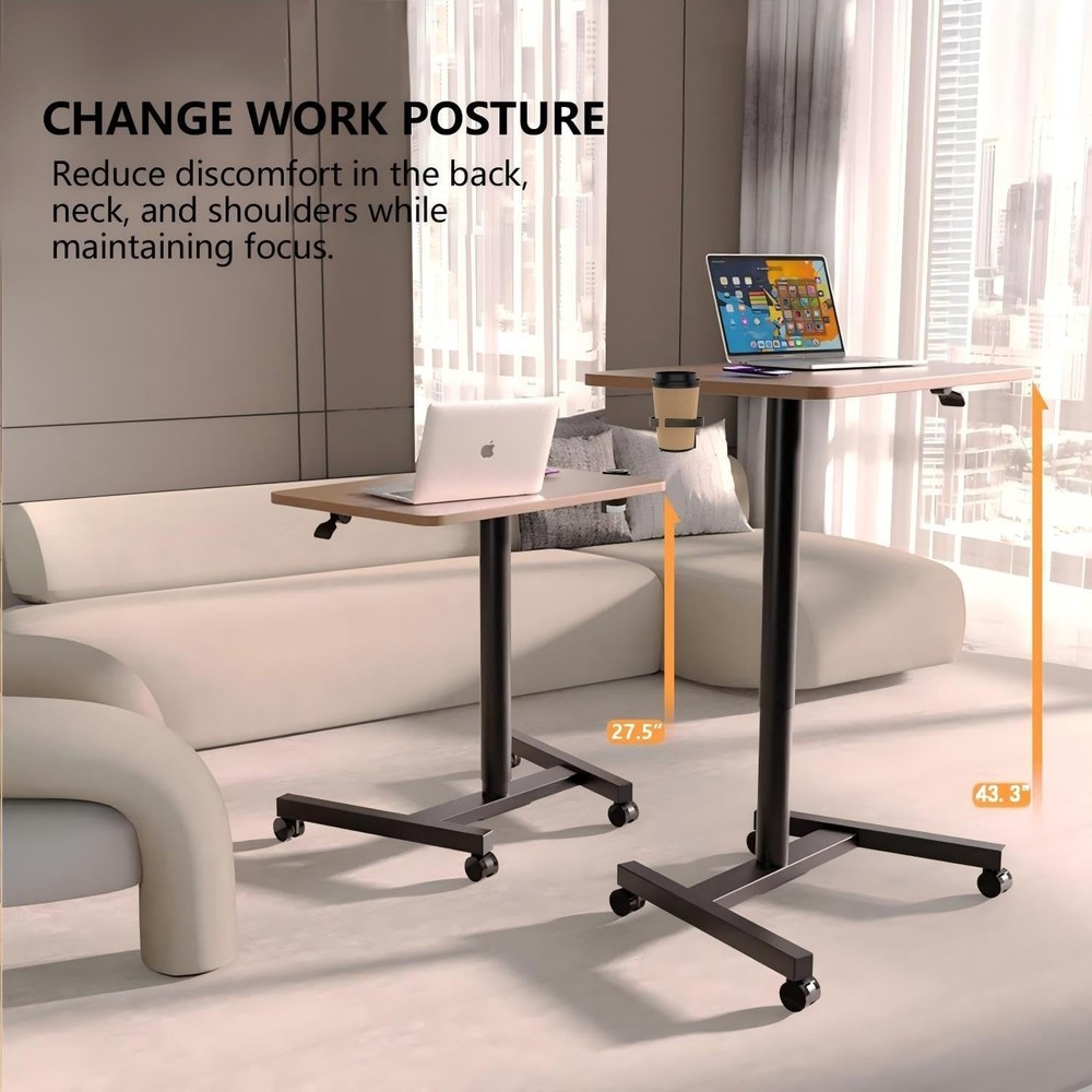 28-Inch Mobile Standing Desk, Computer Workstations with Cup Holder, Portable...