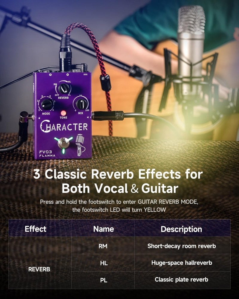 Customizable Vocal Effects Processor with 3 Reverb Options for Enhanced Sound-