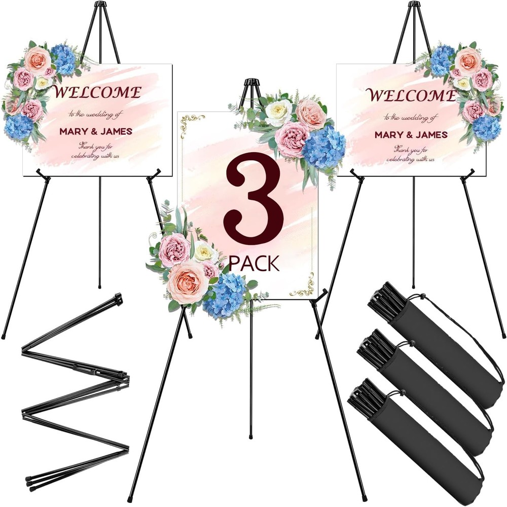 AROIC 63" Easel Stand for Display, 3 Pack Portable Foldable 63 inches, black
