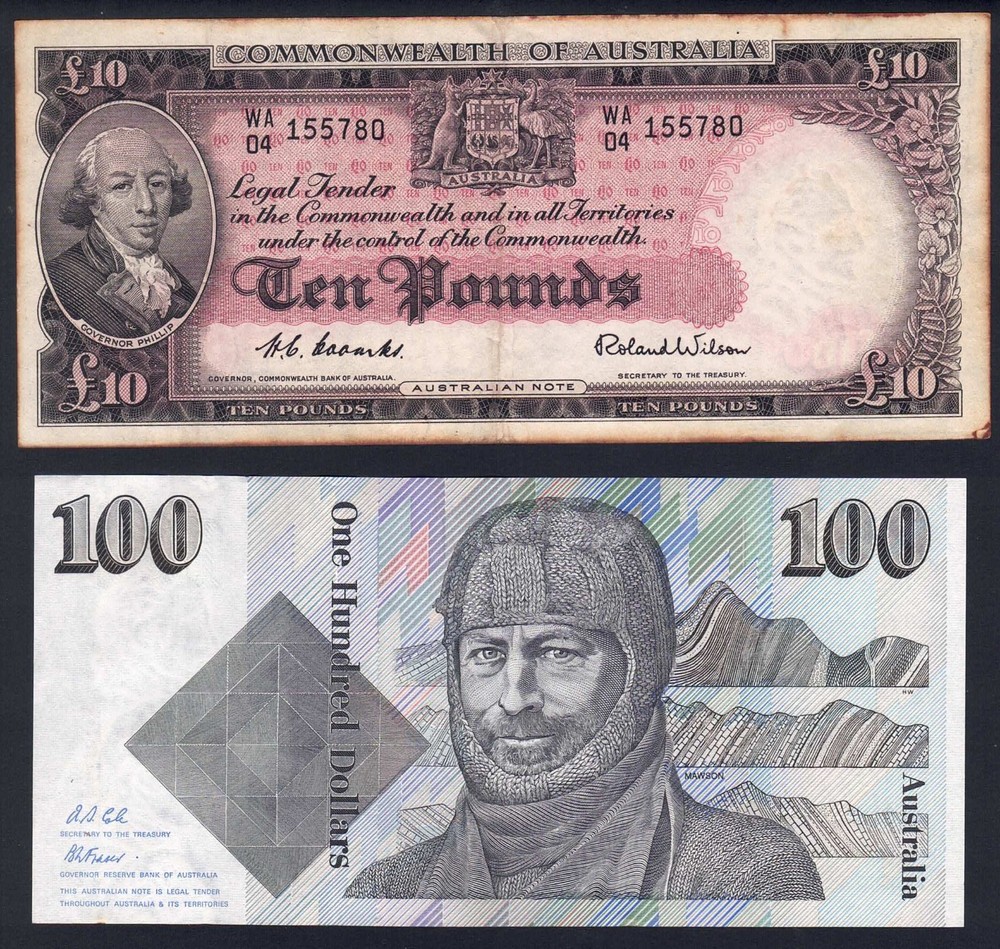 Australian 10 Pound & $100 Notes One of Each