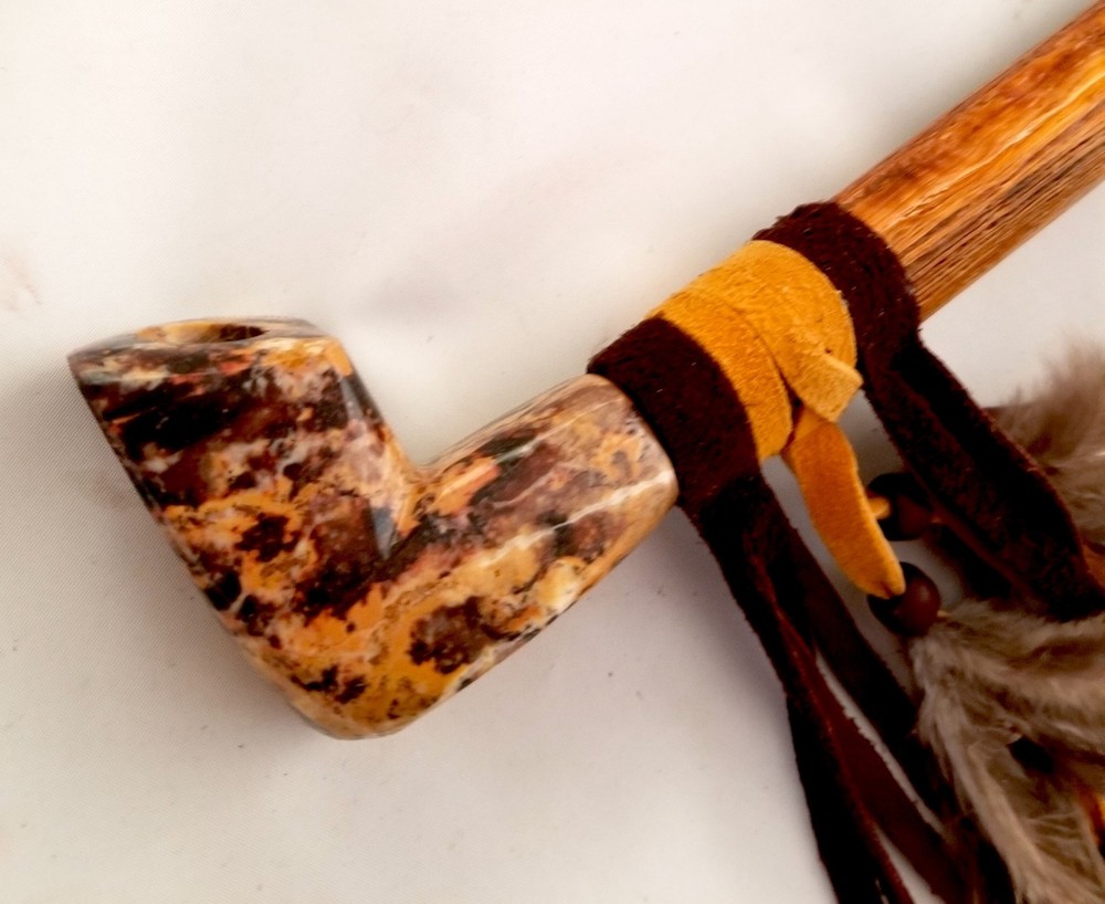 11" Marbled SoapStone Peace Pipe Apache Made Chanupa Pipe