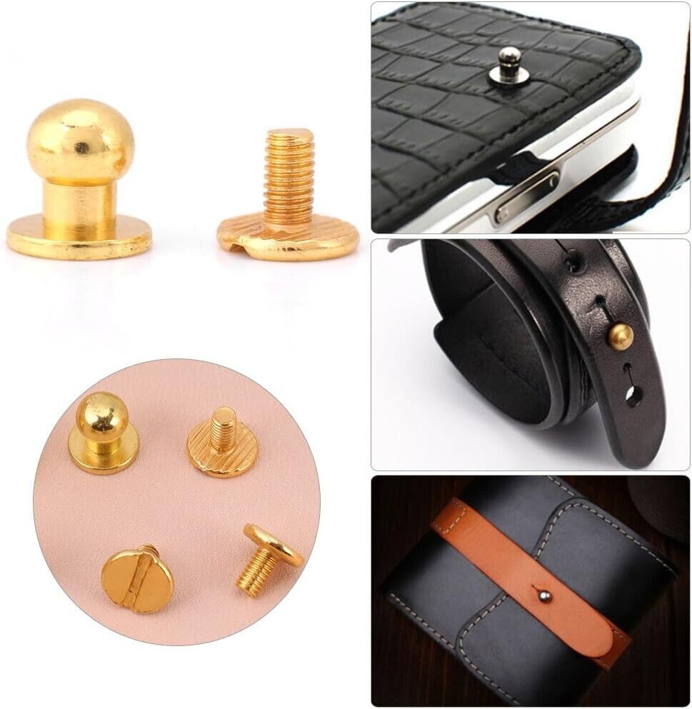 50pcs M3 Round Head Solid Brass Stud Screw Rivet Chicago Button Leather Craft