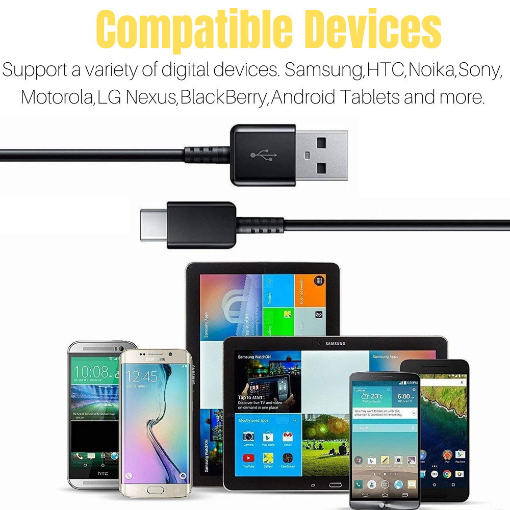 USB C Type C Cable Fast Charging Cord For Samsung Galaxy S10 S20 Android Charger