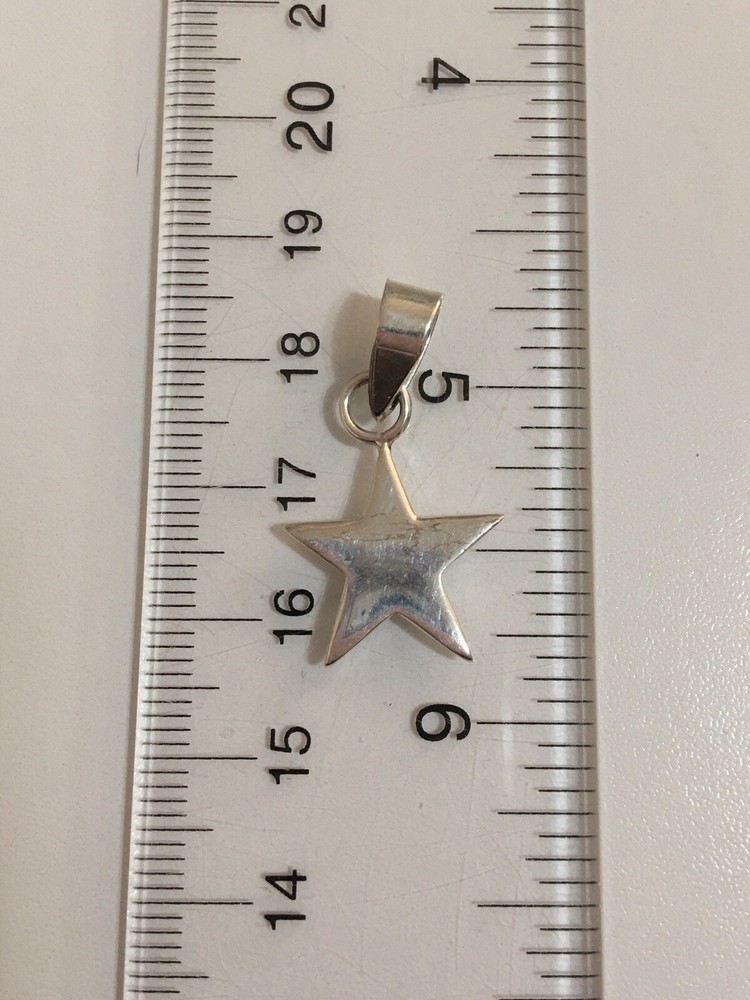 925 Solid Sterling Silver Flat Star Charm Pendant Large Loop Fits Thick Chains