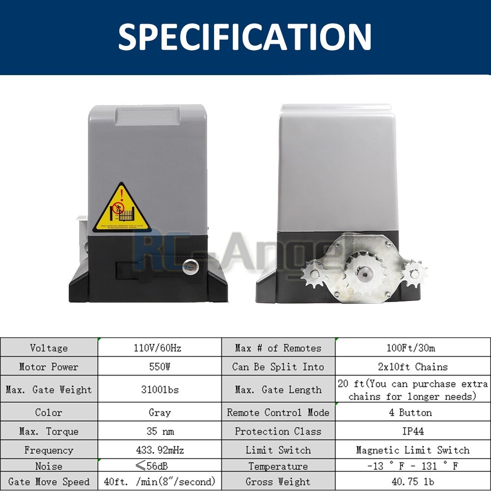US 3100LBS Electric Sliding Gate Opener Automatic Motor w/4 Remote Controls Kit