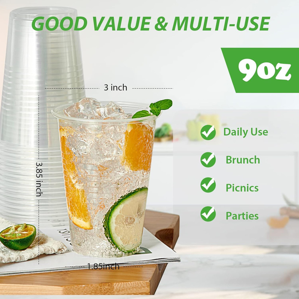 Lilymicky 500 Pack 9 Oz Clear Plastic Cups, Disposable Drinking Cups, Plastic Pa