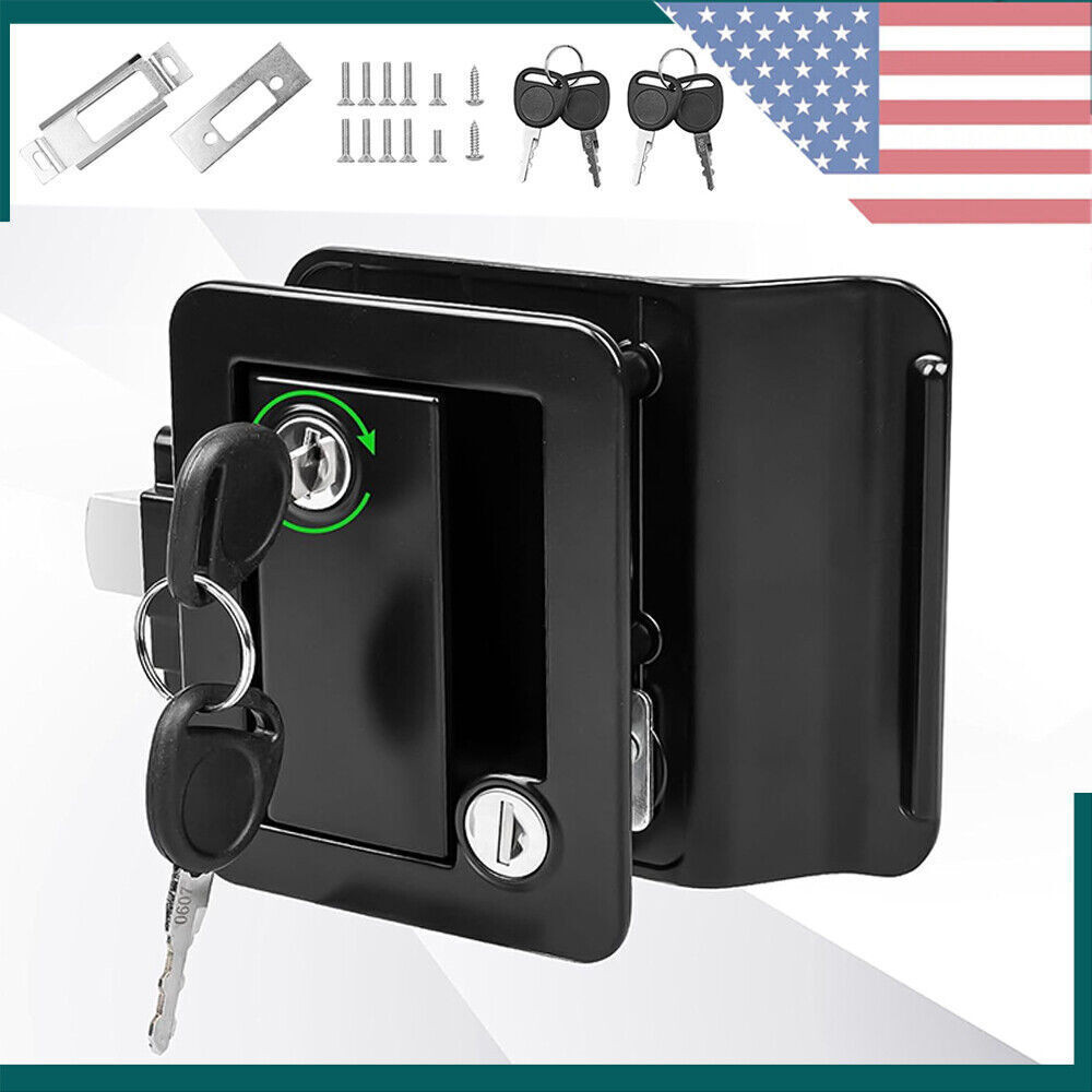 Black RV Paddle Entry Door Lock Latch Handle Knob Deadbolt Camper Trailer 4Keys