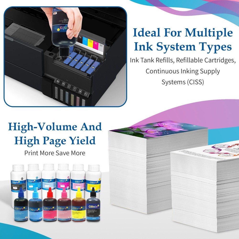 4 Pack Refill INK BOTTLE alternative for Workforce Pro WP-4020 WP-4530 CIS