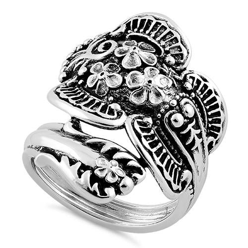 925 Sterling Silver Flowers Spoon Ring