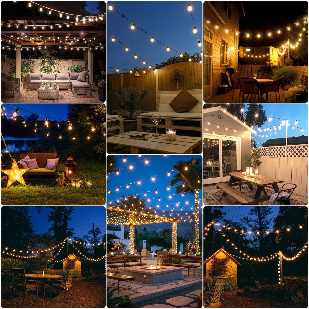 50 LED String Lights, 98FT Waterproof, Warm White, Plug-In for Patio & Deck