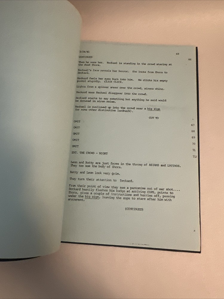 RARE Original BLADE RUNNER Movie Script Screenplay 1982 Harrison Ford Ridley