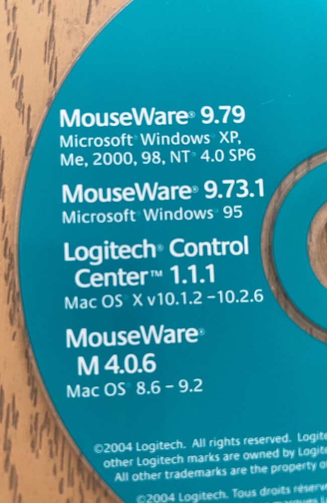 Logitech MouseWare CD 9.79 9.73.1 Control Center Software 2004 Windows Mac