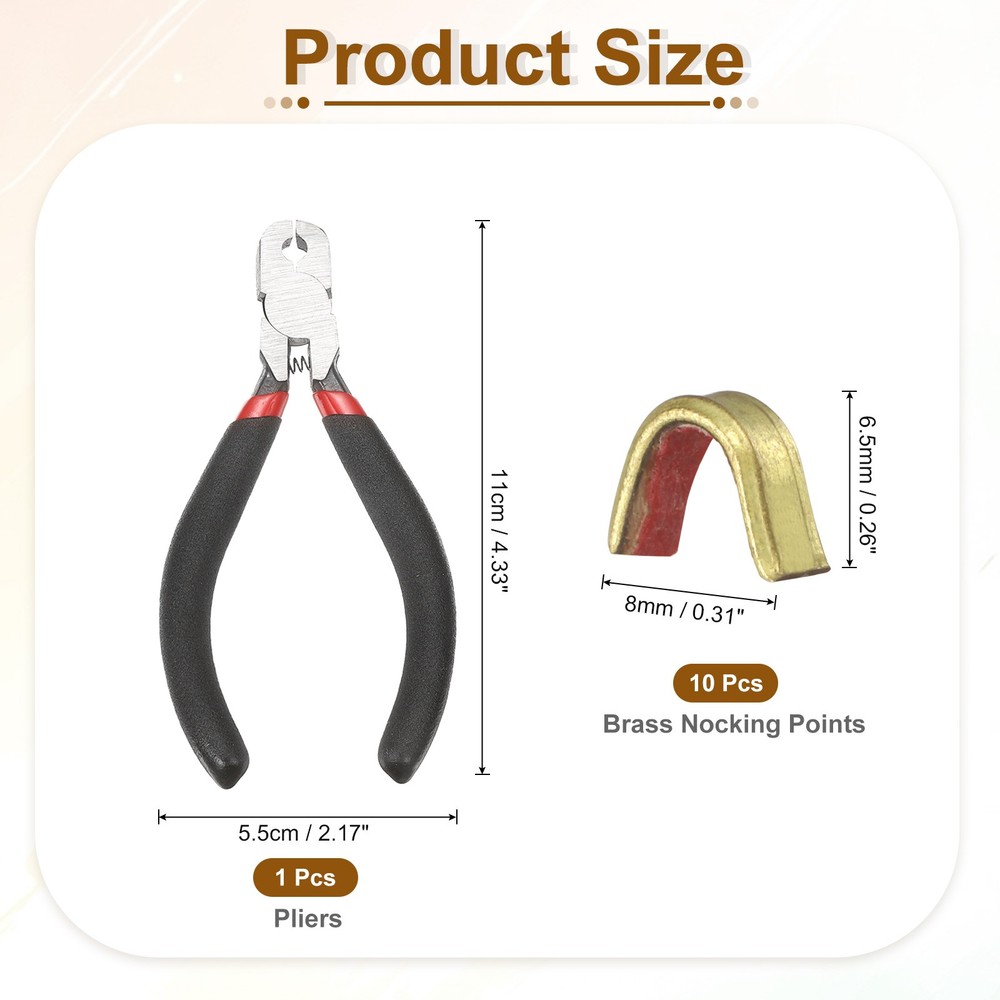Bow String Nocking Points Set, 10 Pcs Red Brass Nocking Points and 1 Pliers