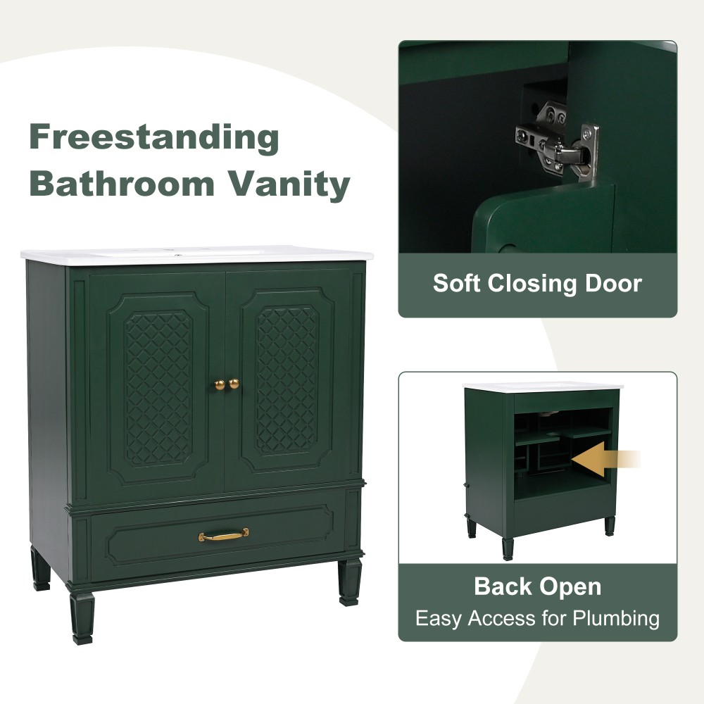 30" Bathroom Vanity with Sink Vintage Style, Multi-functional Storage Space